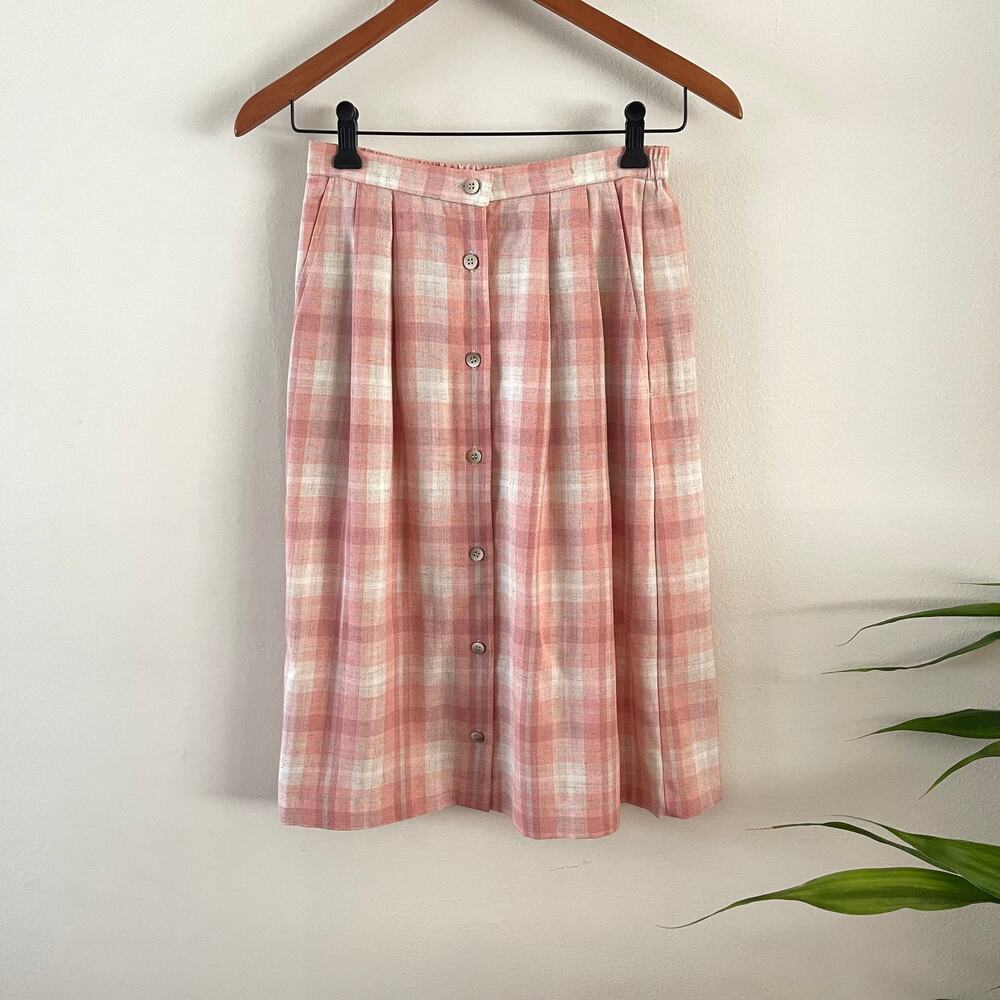 Pendleton Skirt Womens 4P Plaid Pink Button Front Preppy Academia Made in USA